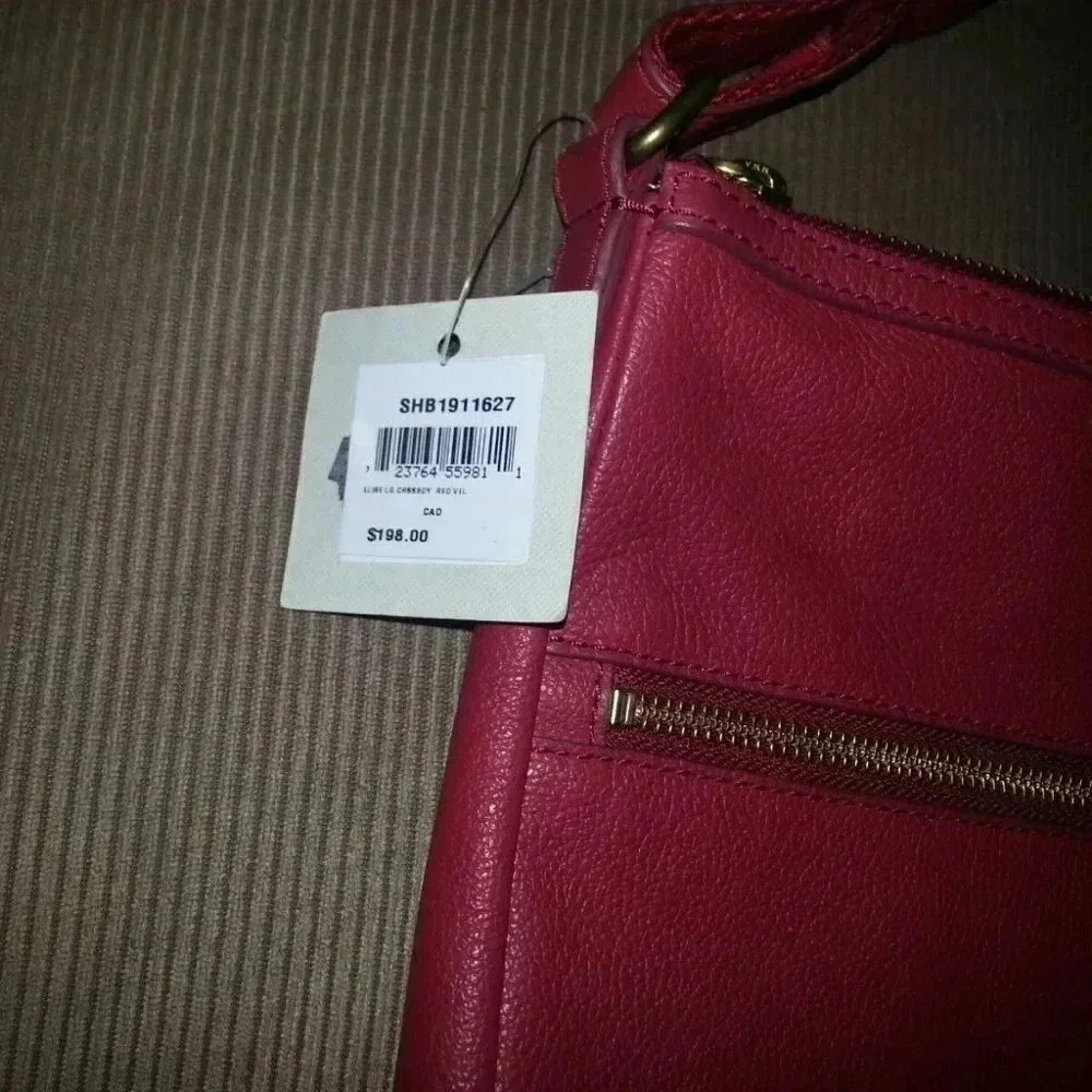 FOSSIL-ELISE-Red Pebble Leather Crossbody Messenger Bag-NEW WITH TAGS - Picture 3 of 9